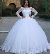 Vintage Long Sleeves Wedding Dresses Lace Winter Ball Gown Formal Party Dress MyChicDress